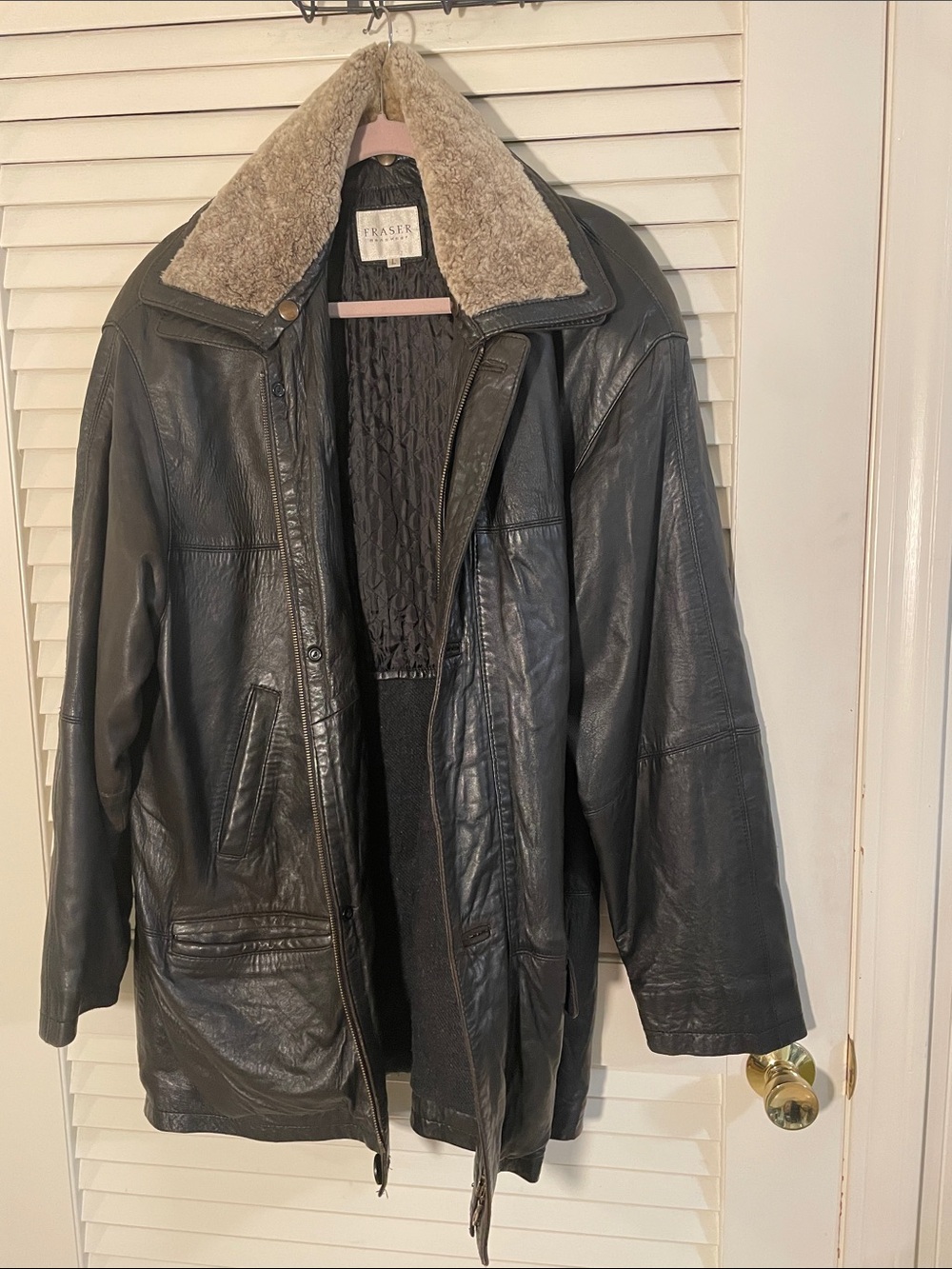Fraser Menswear Bomber Top Gun Style Black Leather Jacket Faux Sherpa Collar